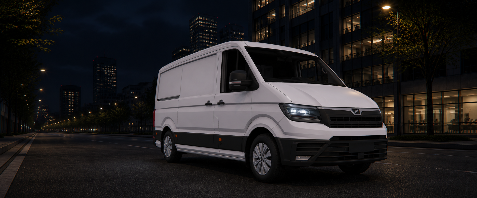 Roadbound Cover mit einem MAN TGE Transporter bei Nacht